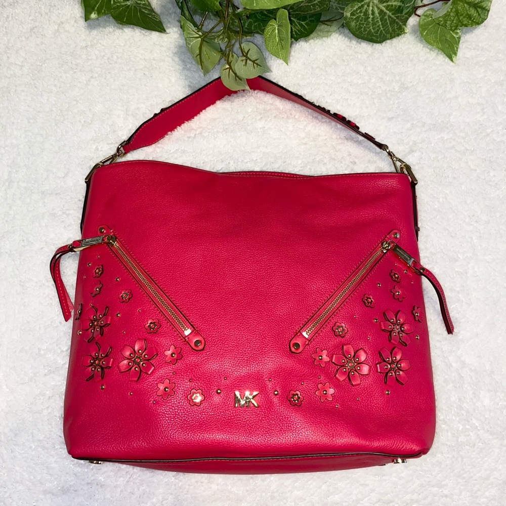 RARE Michael Kors Evie Large Floral Leather Purse